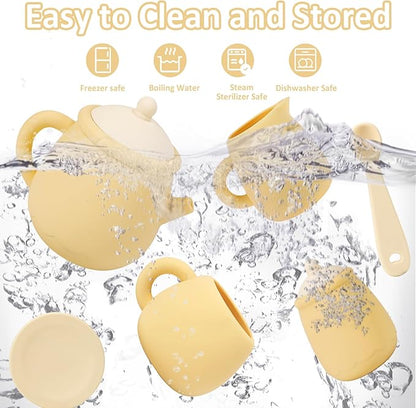 MCGMITT Toy Tea Set, Silicone Tea Party Set for Little Girls Boys, 15 Pcs BPA Free Dishwasher Safe Pretend Tea Set for Toddlers Kids Age 3-6, Non Breakable Cute Toy Kitchen Accessories for Children