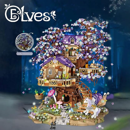 LOZ Mini Blocks 1065 Elf Tree House Building Kit, 3991PCS/MOC Sakura Tree House Street View Building Blocks Set, DIY Mini Bricks House Model, Awesome Building Toys Gift for Adults