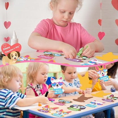 30 Sets Valentine's Day Craft Kit for Kids DIY Valentine Iridescent Cool Dog Magnet Craft Make Your Own Valentine Dog Craft for Valentine's Day Home Classroom Party Favor Game Activities