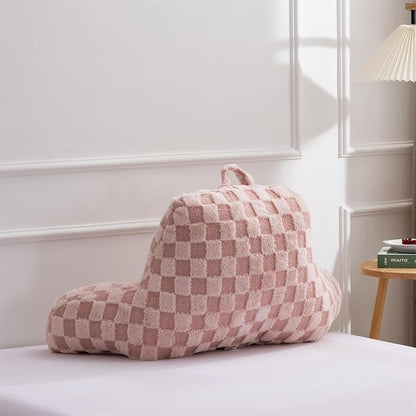 Aimuan Reading Pillow Checkered Bed Rest Wedge Backrest Checkerboard Pillow with Arms Back Support for Sitting Up in Bed Cushion Incline Rest Sleeping Snoring Pillow, Pink