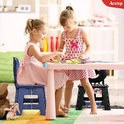 ACSTEP Folding Step Stool with Back Support for Kids,9" Kids Step Stool for Outdoor or Indoor Kitchen Step Stools and Bathroom Stool for Toddlers Boys Girls - Royal Blue, 10 Pack