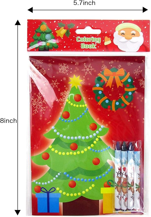 TINYMILLS Christmas Holidays Coloring Book Crayon Set for Kids Party Favors with 12 Coloring Books and 48 Crayons for Christmas Goody Bag Stuffers For Kids Holiday Party Gift Rewards Carnival Prizes