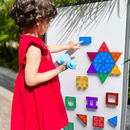 Bmag 130PCS Magnetic Tiles Building Blocks, 3D Magnet Blocks Construction Playboards for Kids Toddlers, Educational STEM Preschool Toys for Boys Girls with 2 Cars