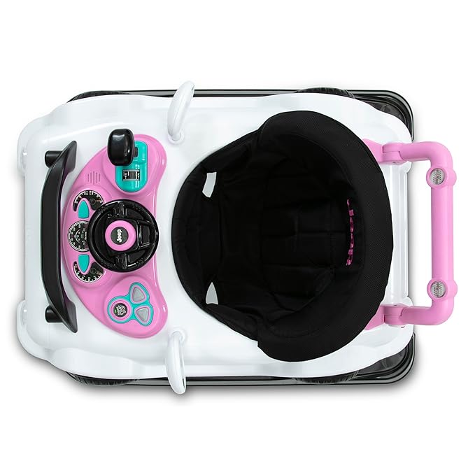 Jeep Classic Wrangler 3-in-1 Grow with Me Activity Walker - Features Music, Lights, Removable Play Tray, Push Walker Mode, Converts into Rolling Car Toy, White/Pink