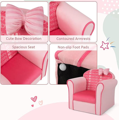 Costzon Kids Pink Couch, Children's Sofa Upholstered Armchair with Velvet Surface & High-Density Sponge, Lightweight Preschool Toddler Chair for Boys Girls Aged 1-3, Bedroom Playroom Gift Presents