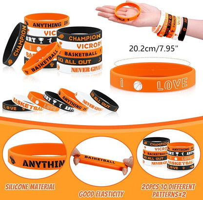 110 Pcs Basketball Party Favors Drawstring Backpack with Keychains Silicone Bracelets Stickers for Sports Birthday Supplies Goodie Bags Basketball Themed Gifts