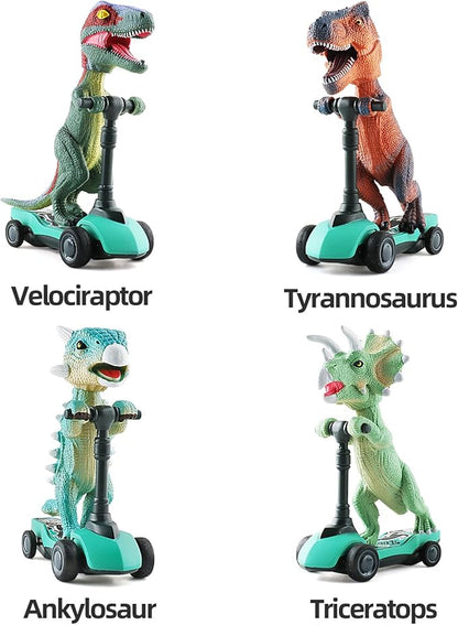DINOBROS Dinosaur Scooter Toys Pull Back Cars Mini Finger Kick Scooters Boy Toy Age 3 4 5 6, Dino Gift Sets for Kids 4-Pack