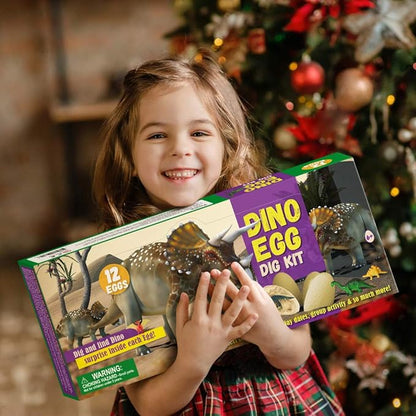 XXTOYS 𝐃𝐢𝐧𝐨 𝐄𝐠𝐠 𝐃𝐢𝐠 𝐊𝐢𝐭, Dig a Dozen Dinosaur Eggs Excavation Kits with 12 Unique Dinosaur Toys, Dinosaur Dig for Kids, Easter Party Archaeology Paleontology Educational Science STEM Gift