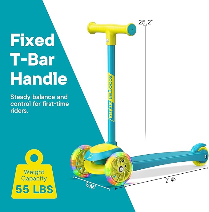 3 Wheel Scooter for Kids, Smooth Light Up LED Front Wheels, Wide Anti Slip Deck, Rear Foot Brake, Easy Lean to Steer Maneuvering, Indoor & Outdoor Ride On Toys for Ages 2 Up,