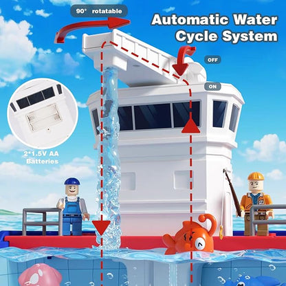 Play Sink Toy with Running Water, Kitchen Dishwasher Play Kitchen Toys with Floating Fishes & Kitchenware, Pool Fishing Toys for Water Play