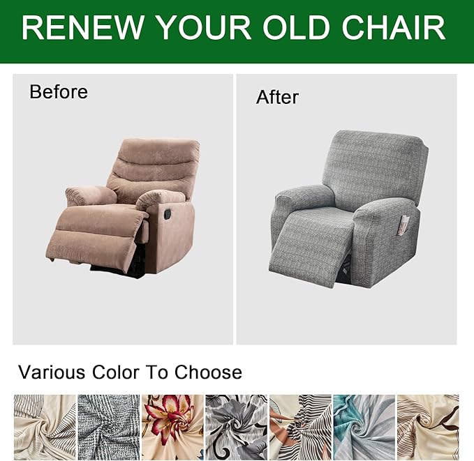 FUANGUI Recliner Chair Cover 4-Pieces Lazyboy Cover for Recliner Chair with Storage Pockets Furniture Protector for Living Room, Jacquard Sofa Slipcover for Kids, Pets, Dog and Cat, 02