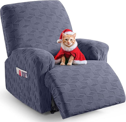 TAOCOCO Oversized Recliner Cover Stretch Recliner Chair Covers, Jacquard Reclining Chair Cover, Furniture Protector Sofa Slipcovers Couch Covers with Elastic Bottom for Kids, Pets (Grey)