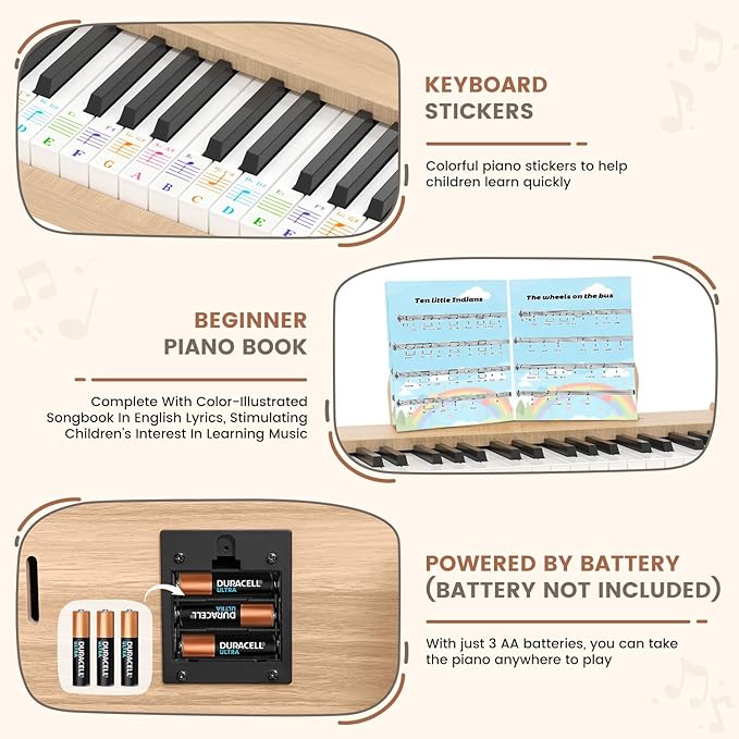 Kids Piano Keyboard, 37 Keys Wooden Digital Piano for Kids, Mini Baby Piano Toy, Music Educational Instrument Toy for 2+ Girls and Boys (Light Oak)