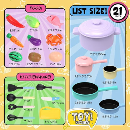 GILOBABY Play Kitchen Accessories, Play Food Sets for Kids Kitchen Playset with Pots and Pans Set, Cooking Utensils, Preschool Learning Education Toys for Toddlers, Birthday Gifts for Girls (Pink)