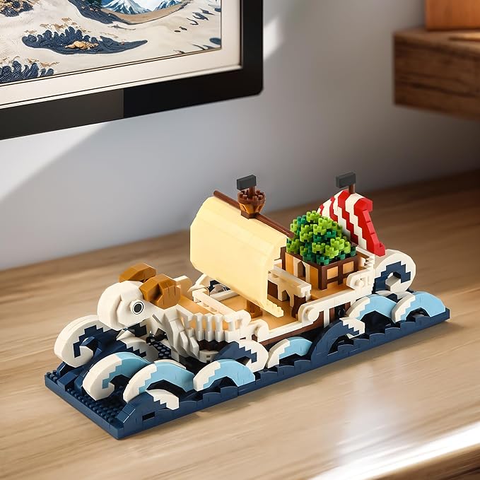 HI-REEKE Going Merry Ship in a Bottle Micro Building Blocks Set, Anime Piece One Pirate Mini Bricks Boat Model Battleship Toy Kit for Adults Kids Teens -1778PCS