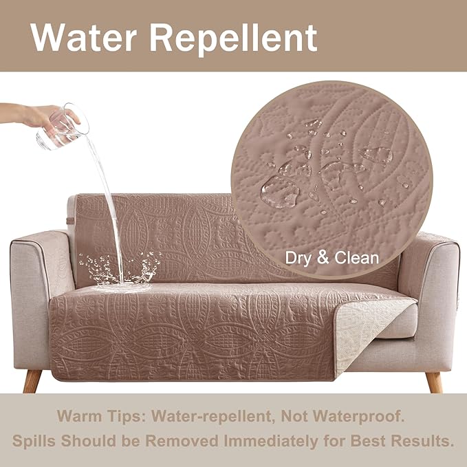 Soft Quilted Pink Couch Cover Waterproof for Extra-Large Sofa, Anti-Slip Sofa Covers for Dogs Washable, Pet Friendly Oversized Sofa Cover with Storage Pockets (X-Large Sofa 78", Pink)