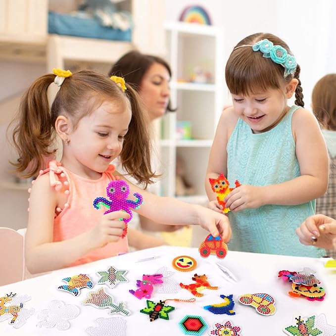 20 Pieces 5mm Fuse Beads Pegboards Clear Animal Shape Plastic Pegboards Craft Tray with 20 Pieces Colorful Cards for Kids DIY Craft Beads