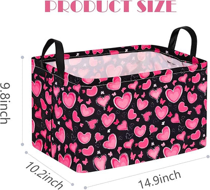 MAIZMZ Empty Gift Basket for Girls Heart Print Storage Cube for Women, Closet Shelf Waterproof Organizer Bins with Handles Nursery hamper Kids Toys Books Box Room Deco