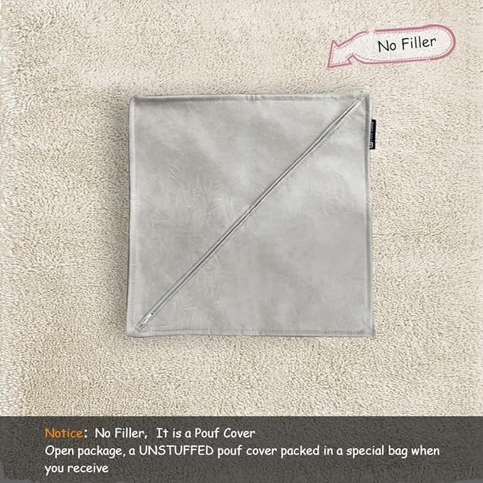 Louis Donné Unstuffed Pouf Ottoman Footstool Cover Handmade Faux PU Leather Moroccan footrest Cover for Living Room Storage Clothes blancket Balcony Office Outdoor Square Beige 17.7"(Only Cover)