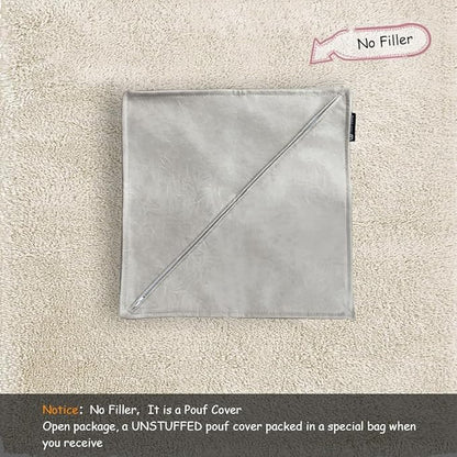 Louis Donné Unstuffed Pouf Ottoman Footstool Cover Handmade Faux PU Leather Moroccan footrest Cover for Living Room Storage Clothes blancket Balcony Office Outdoor Square Beige 17.7"(Only Cover)