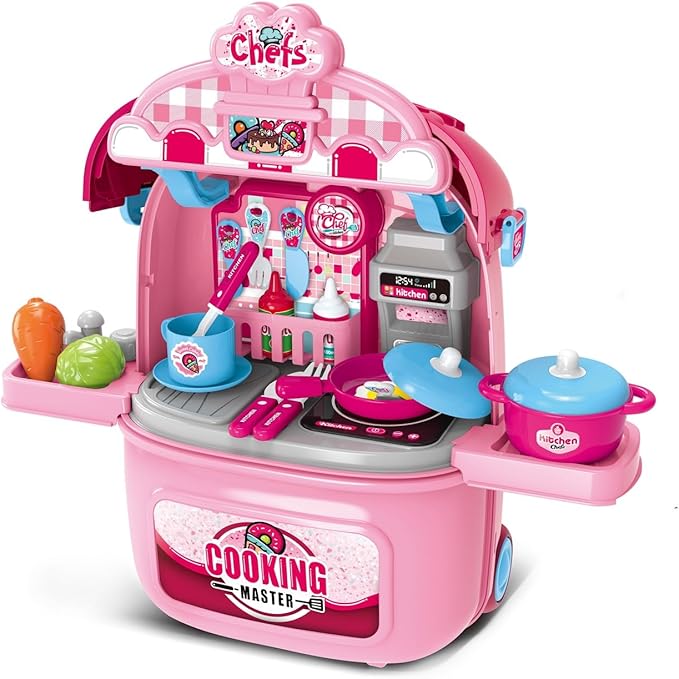Awsoo Girl Toys Kitchen Playset for Toddlers 3, Portable and Multi-Functional Kitchen Playset with Toys Food, for Kids 3,4, 5, 6 Birthday Gift for Girls