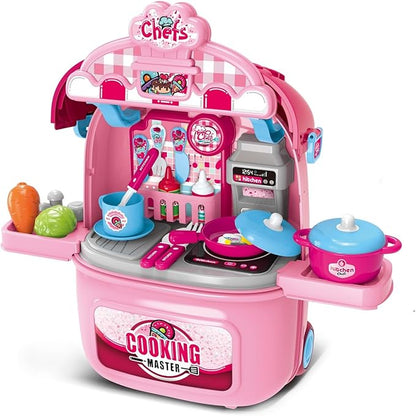 Awsoo Girl Toys Kitchen Playset for Toddlers 3, Portable and Multi-Functional Kitchen Playset with Toys Food, for Kids 3,4, 5, 6 Birthday Gift for Girls