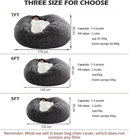 BCU 6FT Bean Bag Chair for Adults and Kids Without Filler Giant Stuffed Animal Storage Cover Soft Faux Fur Floor Chair Cover for Bedroom Living Room, Rose Red