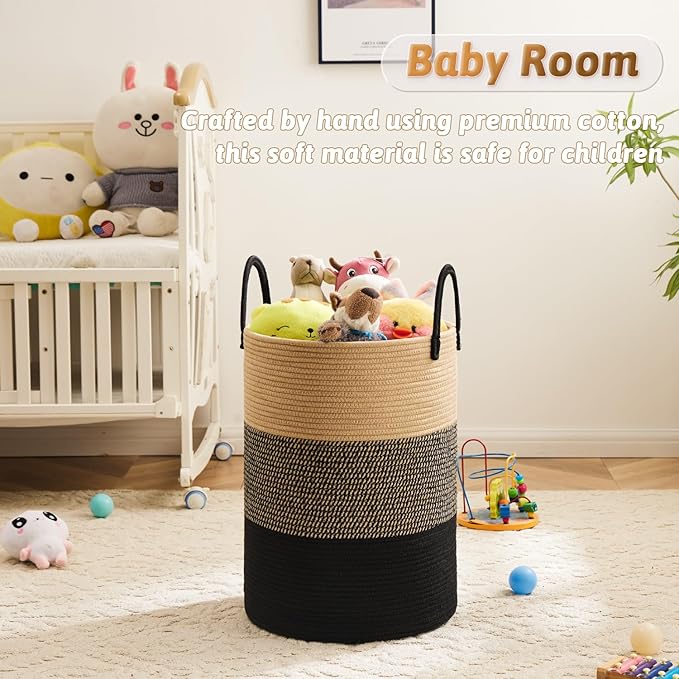 Artfeel Laundry Basket,Woven Cotton Rope Laundry Hamper,100L for Decorative Storage of Dirty Clothes,Toys and Blankets in Bathroom,Bedroom and Living Room