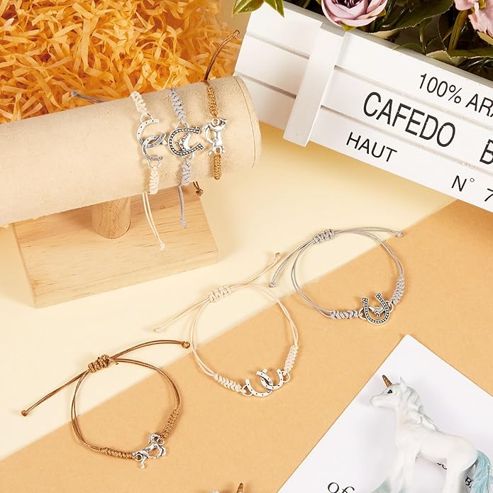 Sureio 48 Pcs Horse Rope Braided Bracelet Gifts Bulk Horse Goodie Party Favors Western Cowgirl Cowboy Adjustable Wedding Bridal Shower Bracelets for Women