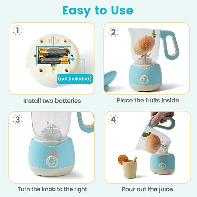 ROBUD Toy Juicer, Pretend Play Kitchen Appliance for Kids with 9 pcs Accessories, Toys-Fruit Juicer Maker with Realistic Light and Sound, Boys & Girls Toys Ages 3+