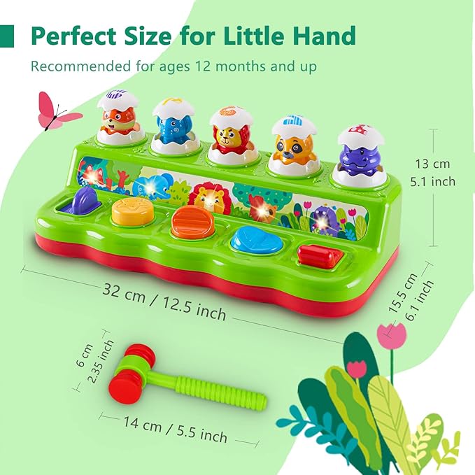 1 Year Old Toys for Boys Girls Birthday Gift, Cause and Effect Animal Pop Up Toy with Music and Light for Toddlers 1-3, Preschool Learning Educational Toys Gifts for Babies 12 Months