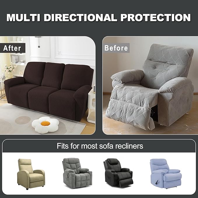 NORTHERN BROTHERS Recliner Sofa Covers 3 Seater, Reclining Sofa Cover 3 Seater, Couch Covers for Reclining Sofa, Couch Cover for Recliner Sofa 3 Seat, Recliner Sofa Covers, Dark Brown