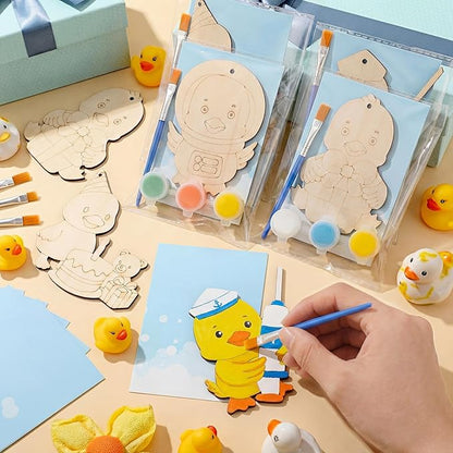 Saypacck 24 Pcs Duck Party Favors Wooden Painting Craft Kits Birthday Party Supplies with Organza Bag for Goodie Bags Fillers Adult Thank You Gifts