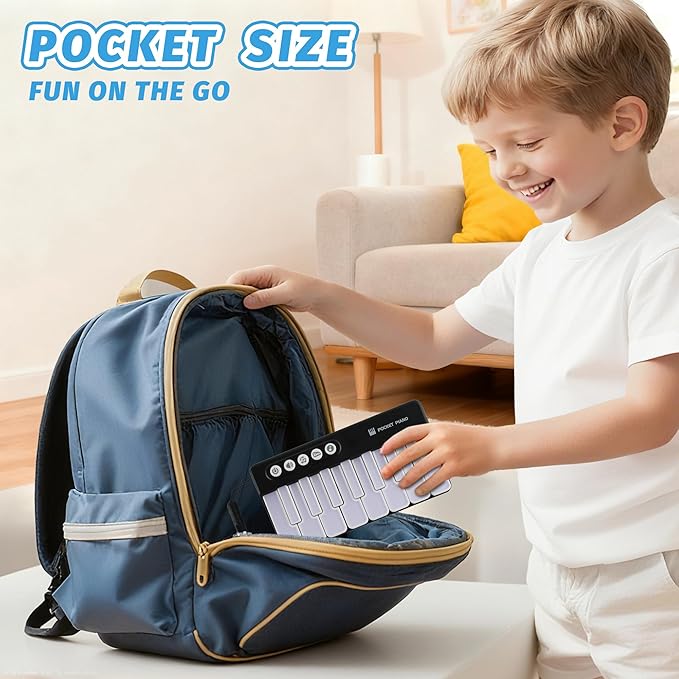 Mini Keyboard Piano Toy, Portable Light Up Pocket Piano for Toddlers Kids (Black)