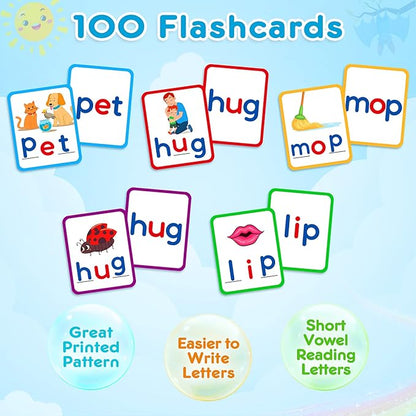KMUYSL Learning Toys for 2 3 4 5 Years Olds Boys Girls, Short Vowel Spelling Flashcards, CVC Sight Words Handwriting Cards, Learn to Write Phonics Flash Cards, Presschool Educational Toy for Kids