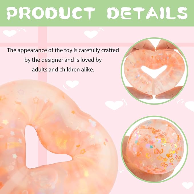 Wearable Squishy Stress Relief Toy, Glitter Heart Stress Relief Toy,Crystal Glitter Bracelet Soft Sensory Fidget Toys,Kids Party Favors,Classroom Rewards,Goody Bag Stuffer (Pink)