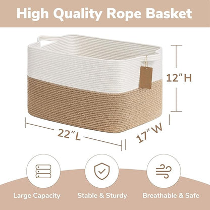 Goodpick Woven Storage Baskets for Organizing 22”x17”x12” Large Blanket Basket for Living Room Bedroom, Dog Toy Basket with Handles, Stylish Gift Baskets Empty for Home Décor