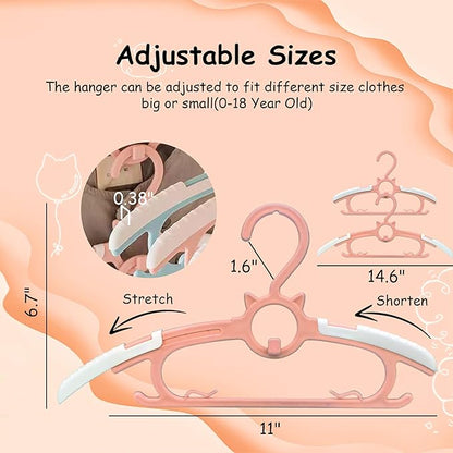 Baby Hangers for Nursery Closet, Infant Hangers Extendable and Non-Slip for Newborn Toddler Kids Clothes,11"-14.6" Adjustable Children Coat Pant Hanger for Girl and Boy Nursery Must Have (40pcs Pink)