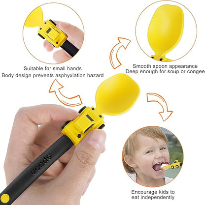 Construction Toddler Utensils - Toddler Forks and Spoons - Kids Spoon and Fork Set - Suitable for Kids Utensils - Baby Utensils, Portable Utensils Set for 1 2 3 4 5 year old Toddlers, Yellow