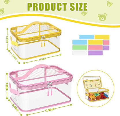 8 Packs Large Toy Storage Bags with Labels, Reusable Clear PVC Board Game Storage, Travel Waterproof Toy Organizer Bags with Name Tag and Manual Pocket for Building (L, XL)