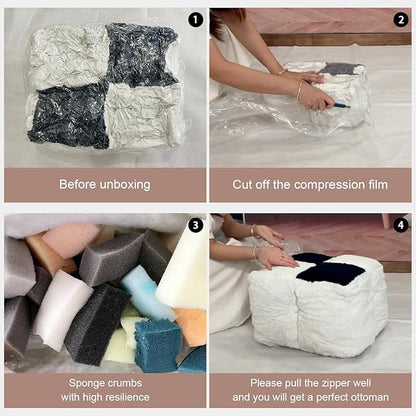 Louis Donné Stuffed Pouf Ottoman, Pouf with Memory Foam Filler, 17.7 * 17.7 * 15.7 Inch Ottoman Pouf Foot Rest, Bean Bag Cubes for Footrest, Boho Footrest Stool for Living Room, Bedroom