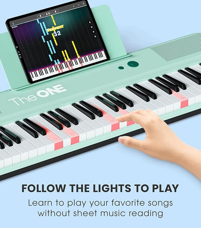 The ONE Smart Keyboard COLOR 61 Lighted Keys Piano Keyboard, MIDI Electric Piano for Beginners with 256 Tones, 64 Polyphony, Built-in LED Lights and Free Apps (Green)