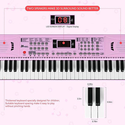61 Key Electronic Keyboard, Kids Portable Music Keyboard with 100 Tones & Rhythms, Recording & Programming, Gift for Children Early Education Beginners, Pink