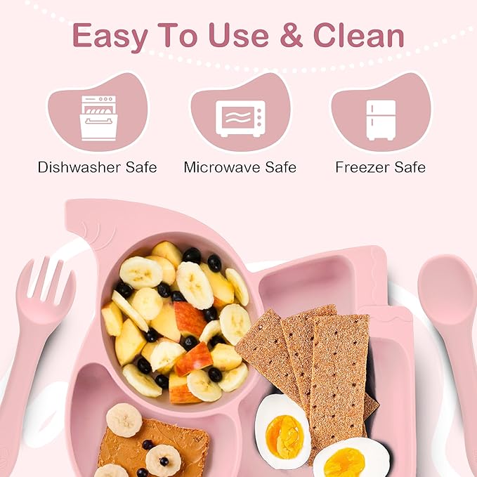 Complete Silicone Baby Feeding Set - 6+ Months Food Grade Baby Feeding Essentials | Silicone Bibs, Baby Bowls and Plates, 3 in 1 Baby Sippy Cup, Spoons and Fork Set | Free of BPA/PVC/Lead/Phthalate