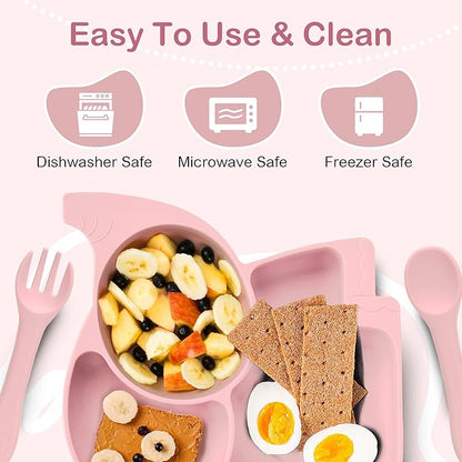 Complete Silicone Baby Feeding Set - 6+ Months Food Grade Baby Feeding Essentials | Silicone Bibs, Baby Bowls and Plates, 3 in 1 Baby Sippy Cup, Spoons and Fork Set | Free of BPA/PVC/Lead/Phthalate