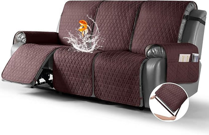 TAOCOCO 100% Waterproof Recliner Sofa Cover-Non Slip Split Couch Covers for Reclining Couches with Elastic Straps,Couch Covers for 3 Cushion Couch Sofa Pet Friendly(Coffee, 3 Seater)