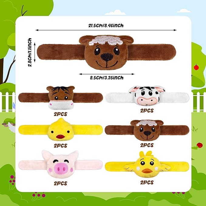12 PCS Stuffed Farm Animal Slap Bracelets Plush Animal Slap Bracelets Cute Wrist Slap Band Toy Wrist Animals Wrist Pets Slap Bracelet Wrist Toy for Boys Girls Birthday Gifts Party Favors 6 Styles
