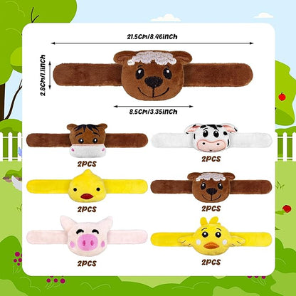 12 PCS Stuffed Farm Animal Slap Bracelets Plush Animal Slap Bracelets Cute Wrist Slap Band Toy Wrist Animals Wrist Pets Slap Bracelet Wrist Toy for Boys Girls Birthday Gifts Party Favors 6 Styles