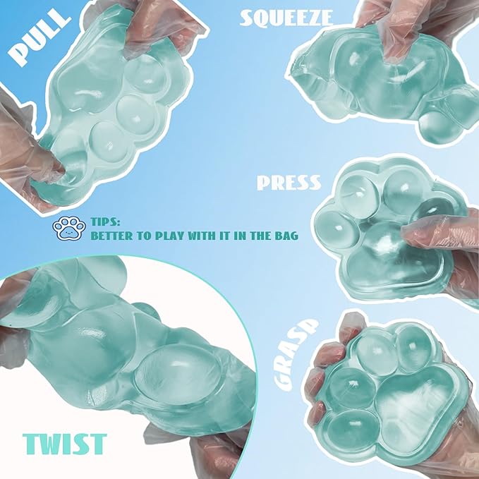 Large Cat Paw Taba Squishy Squeeze Toys 5-inch Green Cute Fufu Squishy Sensory Stress Relief Fidget Toys for Party Favors Sensory Anxiety Toys for Adults (Transparent Green)