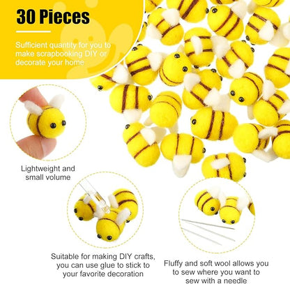 Skylety Wool Felt Bees Mini Crafts Cute Plush Toy Crafts Honey Bee for Crafts DIY Baby Shower Gender Reveal Gift Bee Themed Party Favors Jewelry Accessory Tiered Tray Decoration (30 Pieces)